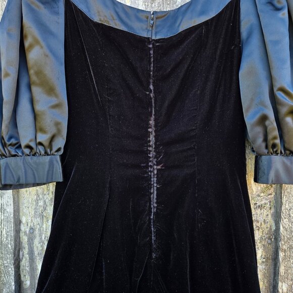 Vintage 80s Party Prom Bubble Dress With Bow Womens Size S Black Velvet Satin - Picture 8 of 10